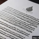 문서 작업에서 비율과 폰트 크기 조정법 - A professional Arabic office setting featuring a well-designed document on a sleek desk, showcasing ...