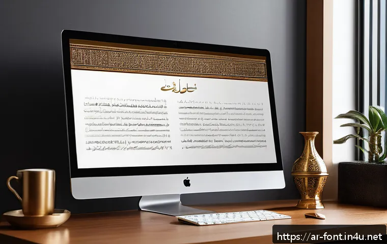 문서 디자인에서 폰트의 역할 - A professional Arabic office setting featuring a sleek, modern digital document displayed on a high-...